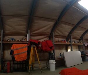 A photo of the team inside the RAC tent where they are spending the night.