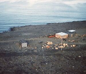 An aerial view of Davis in January 1957. There are only three huts present.