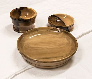 Three bowls of different sizes, made from blackheart sassafras timber.