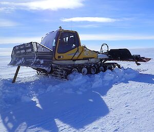 View of the groomer which has now had all its openings taped shut for winter.