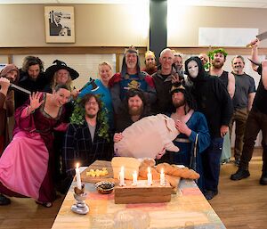 The team all dressed up for the equinox celebration: kings, maidens, druids, witches, knights and kings.