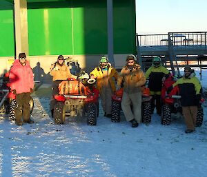 Ready to head off station on the quad bikes: Lötter, Rob, Fitzy, Jock, Sharky and Tony.