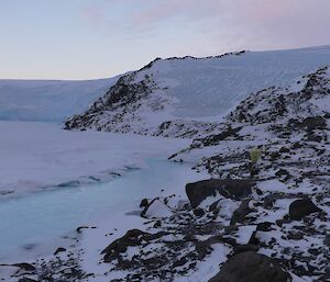 The view to the east of the hut, looking at the plateau. The blue looking dune is the plateau.