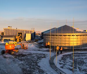 View of the operation from the neighbouring building. Water tanks are seen next to the Powerhouse.