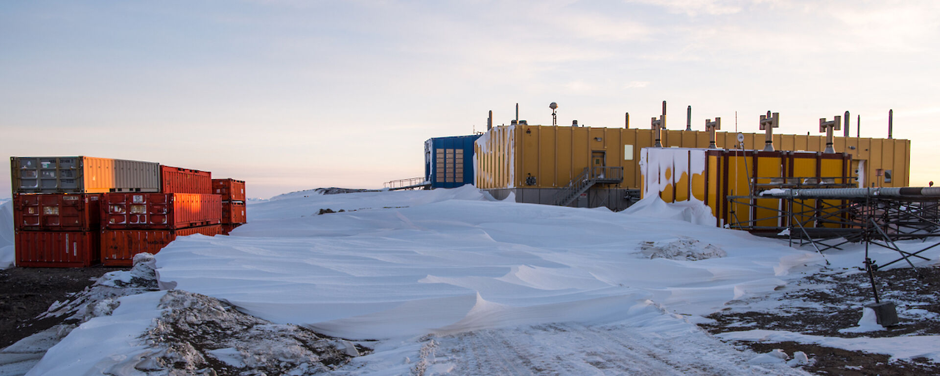 A big dump of snow now lies in front of the yellow science building.