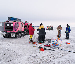 Recovery gear laid out on the ice, ready for the theoretical recovery exercise.