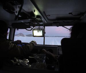 The view from the back of the Hägg as we travel over sea-ice up Long Fjord on the way back to station.