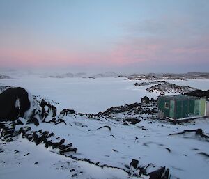 Sunrise with pink clouds at Bandits hut.