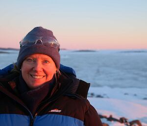 Kirsten enjoying the sunset over Prydz Bay.