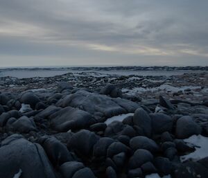 The view of Davis from Gardner Island in twilight.