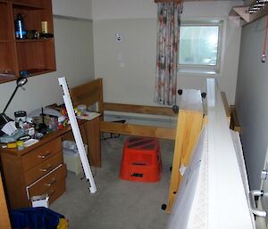The bedding and furniture is dismantled in preparation for the renovation.