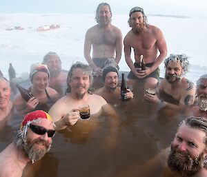 The team in the hot tub.