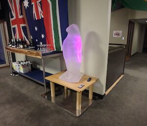 Jock’s ice sculpture penguin, lit up with LED lights were a feature of the evening.