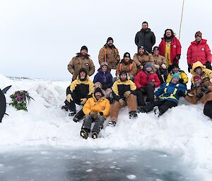 Group photo by the icy water pool.