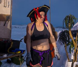 Daleen dressed as a pirate pre-plunge.