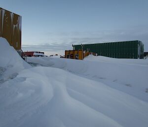 The snow dunes between the Science and the LQ building, making walking around station interesting.
