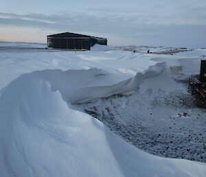 The thick layer of snow recently deposited on station.