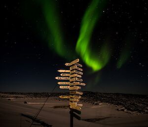 The Davis sign with an aurora.