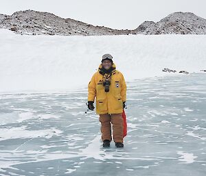 Barry B1 is standing on Crooked Lake.