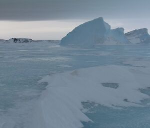 Blue icebergs frozen into Crooked Fjord.