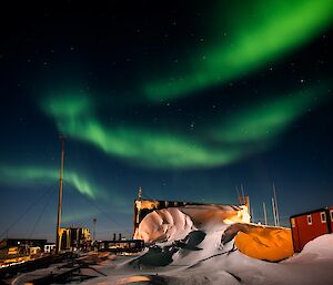 Auroras over Davis station. Three different bands of green colour.