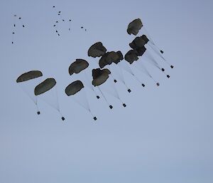 The pallets with parachutes open.