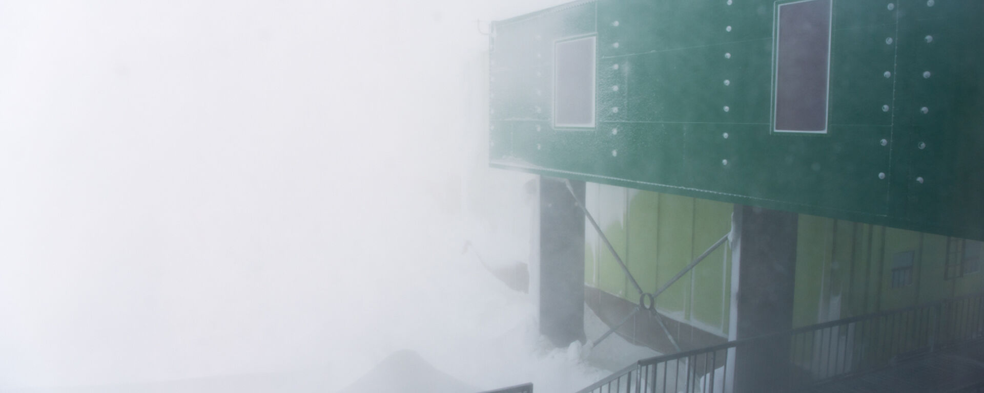 Blizzard number 22 whips around the living quarters building.
