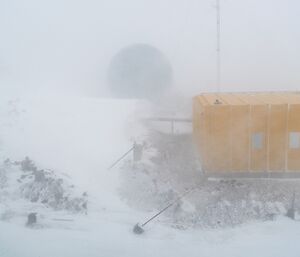 Blizzard number 22 creating blizz tails around the operations building.