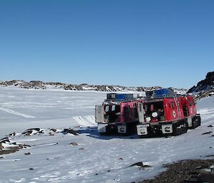 The two Häggs loaded up with supplies (visible through the open rear doors) to carry out the hut maintenance job.