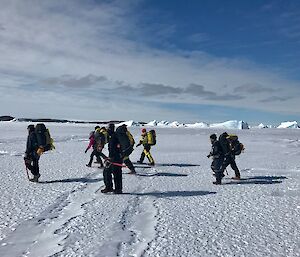 A group walk across the sea ice.