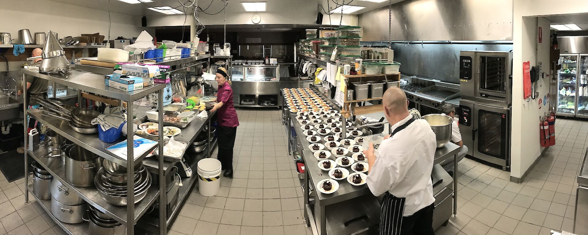 Dinners are prepared in a kitchen.