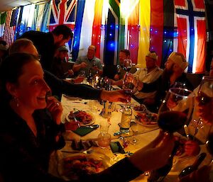 A table of diners at Christmas