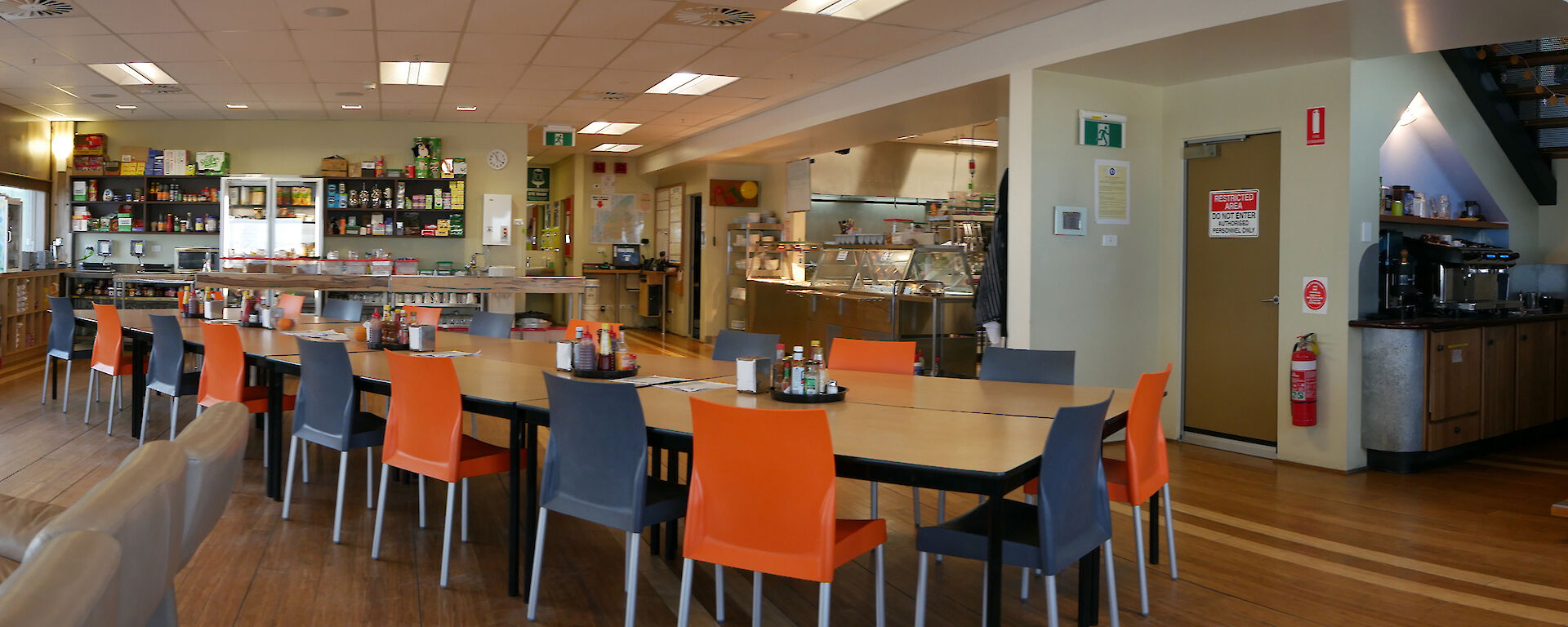 Panoramic photo of the kitchen and mess are in the living quarters.