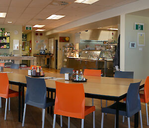 Panoramic photo of the kitchen and mess are in the living quarters.