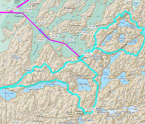 Map showing the route taken drawn in with cyan colour marker.