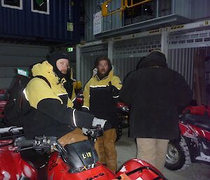 Expeditioners having returned to the comfort of the field store following quad training beaming with happiness.