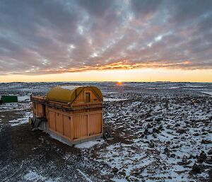 Looking over the back of Davis station as the sun is rising