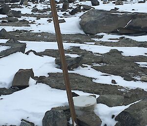 Bore hole data point in ground with pink marker