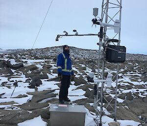 Trevor checking operation of Automatic Weather Station