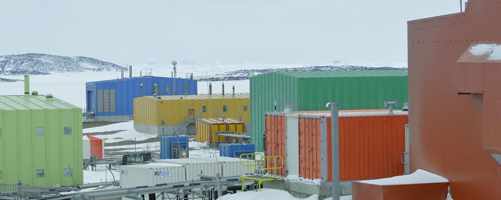 Looking across the station at some of the multi-coloured Davis buildings