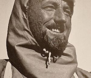 A photograph of Dr Philip Law taken in 1955, dressed in Antarctic kit.