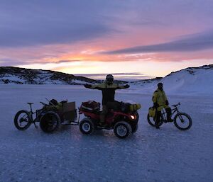 The quad bike with trailer and both bikes all together.