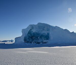 A large jade iceberg frozen into the sea ice found whilst travelling back to station