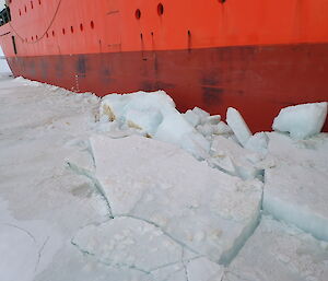 Cracked ice around hull of Aurora Australis