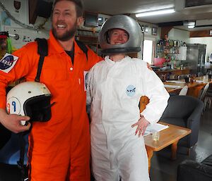 Keon and Ingrid dressed up as astronauts for a party