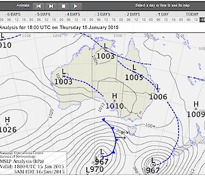 Sea level atmospheric pressure chart of 15 January