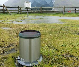 The Macca met office rain gauge in the flooded instrument compound