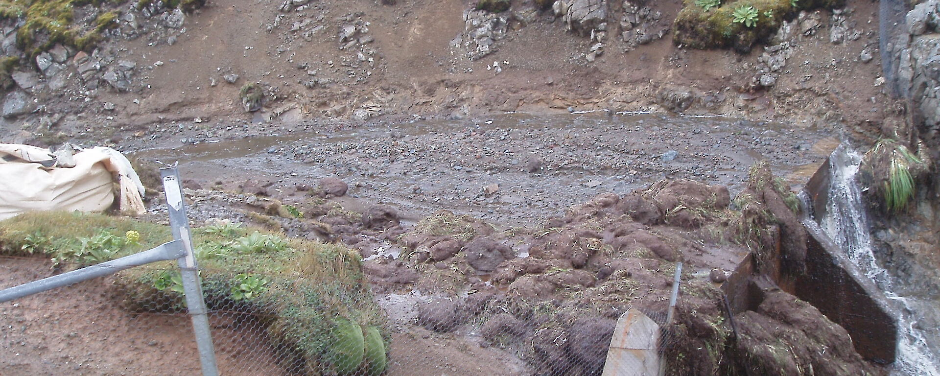 Our dam filled with dirt on Saturday morning