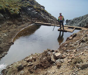 Tuesday morning: Joe with our restored dam