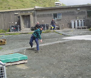 Keon bowls in our cricket game